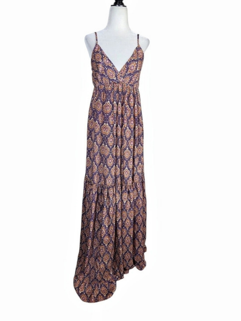 Goa  Tiered Floral Maxi Dress in Purple & Orange Size Medium Like New